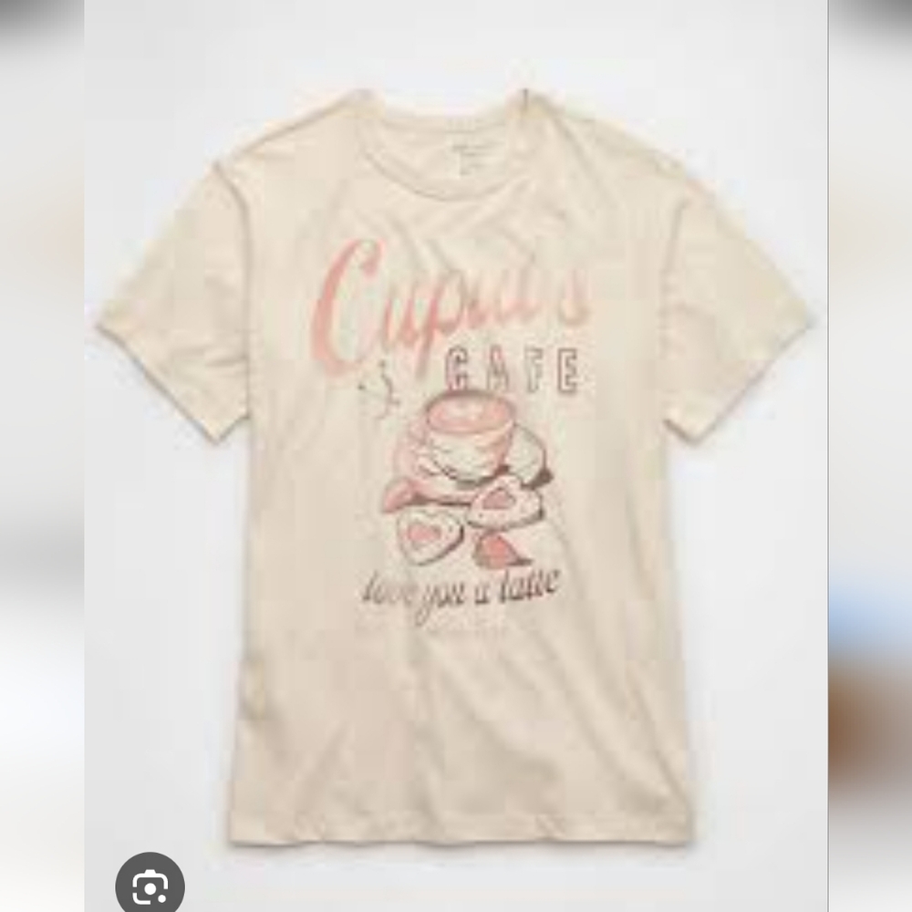 American Eagle Cupid's Cafe Latte White Pastel Pink Short Sleeve T Shirt XS